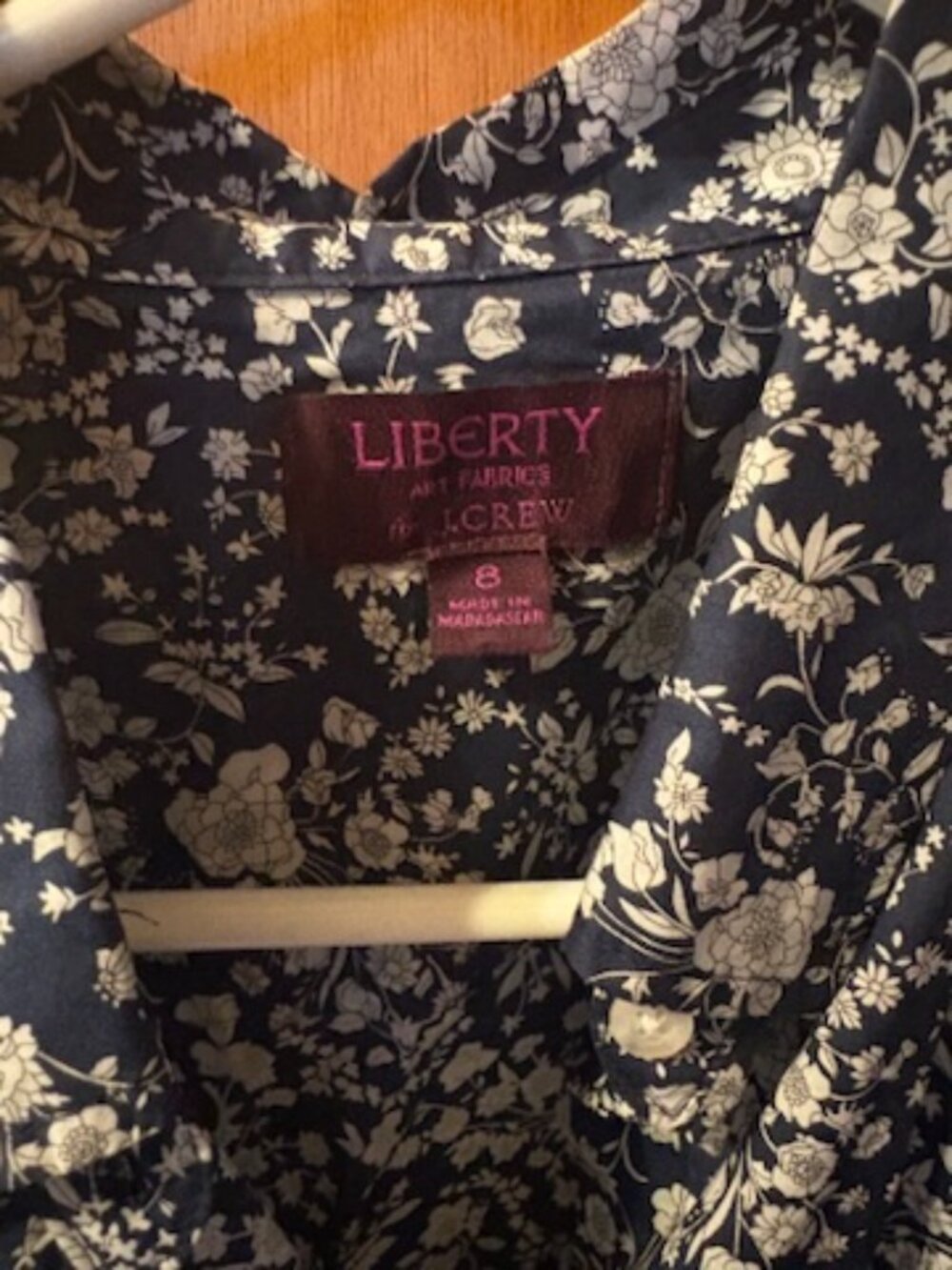 J crew womens size 8 Liberty London Long Sleeve Navy White Floral Shirt Art